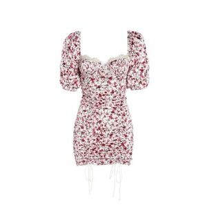 For Love & Lemons Bustier Mini Dress Rose Floral Ruched Tie Sides Size Small